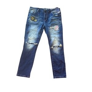 Born Fly Distressed Denim Jeans Patches Rips‎ Blue Men Size 40